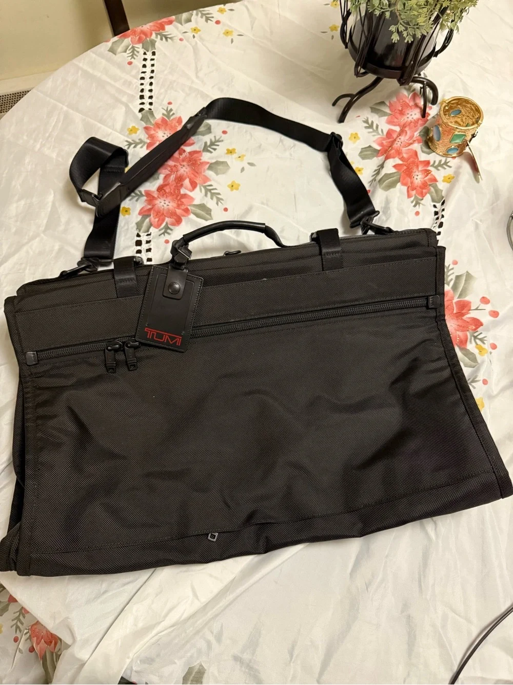 Tumi Black Roll-Top Briefcase with Red Logo Tag